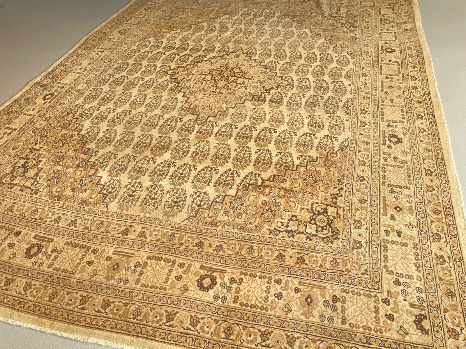 9.5' x 12.3' Antique Persian #11 Tabriz Beige Border 