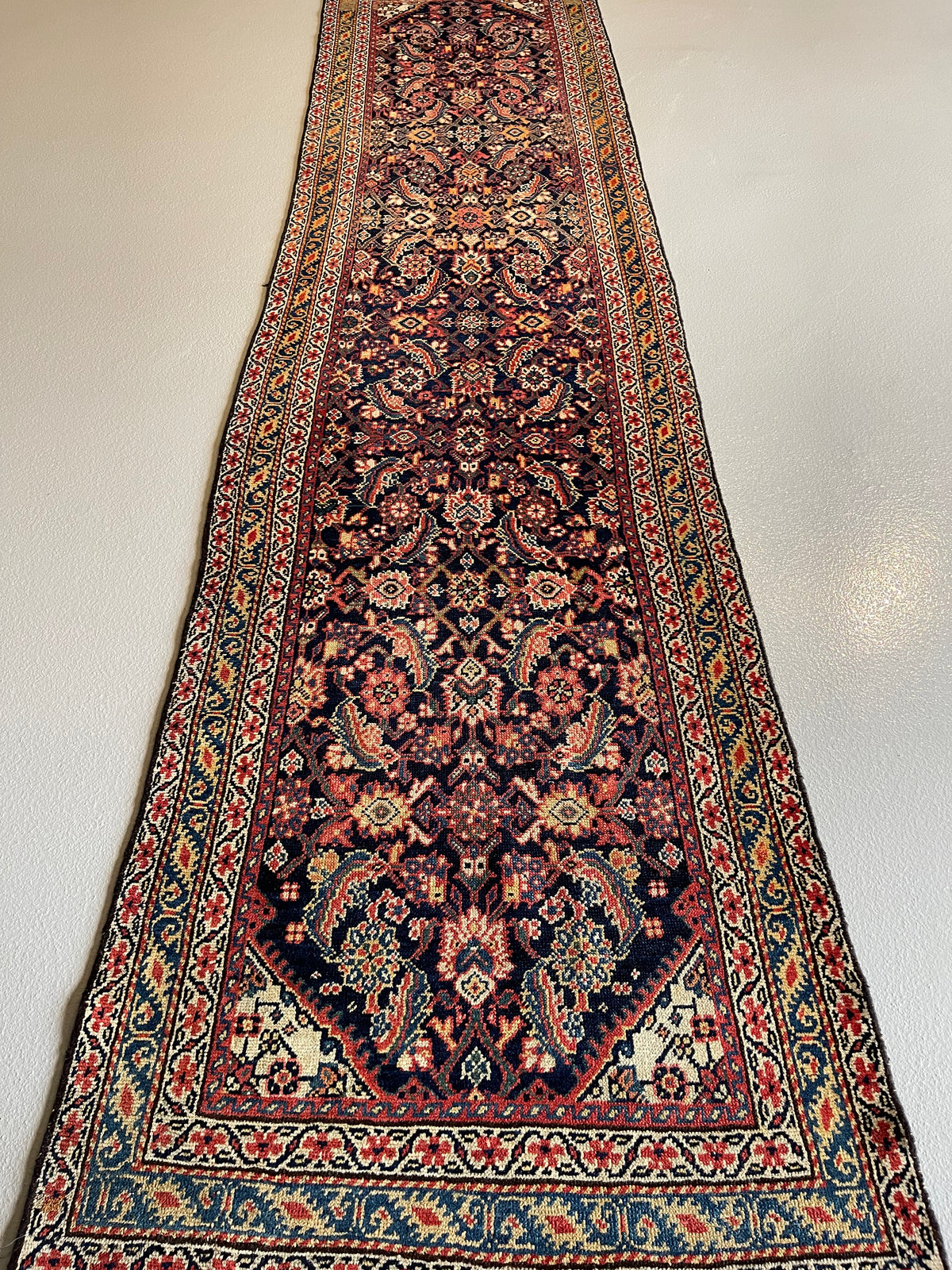 Antique Persian #128 Sultanabad Navy Rug 12.10&#39; x 3&#39;