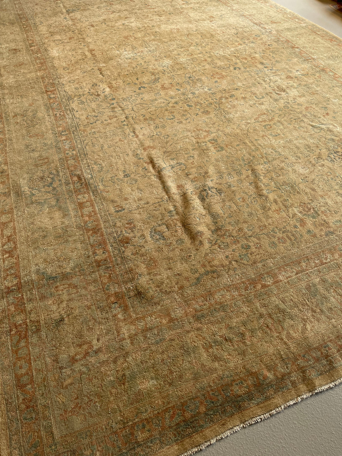 Antique Persian #15 Tabriz Rust Border 9.8 x 16.9