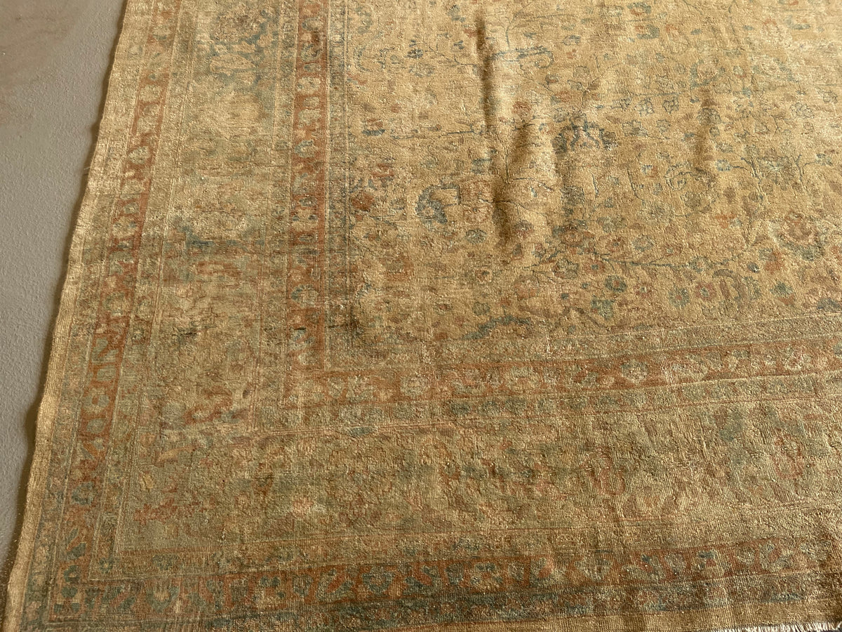 Antique Persian #15 Tabriz Rust Border 9.8 x 16.9