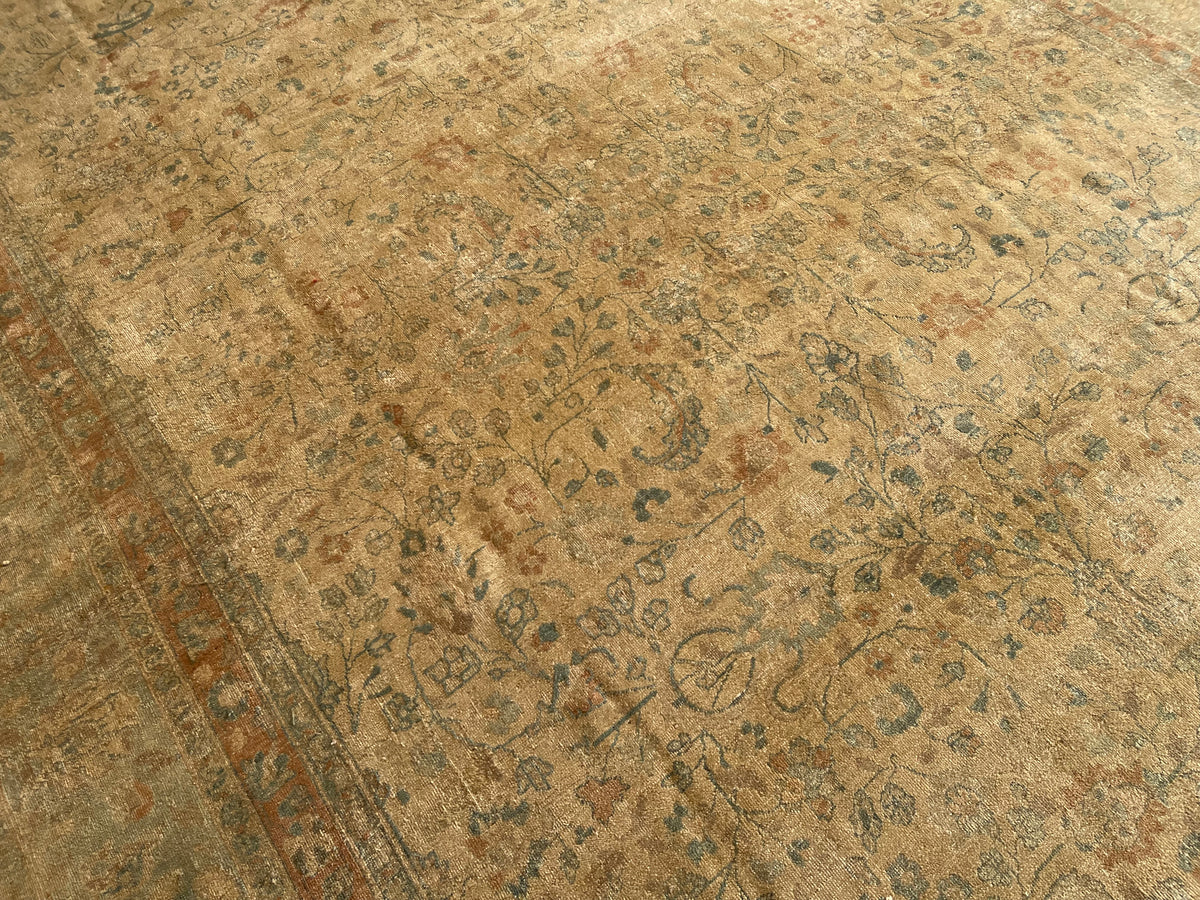 Antique Persian #15 Tabriz Rust Border 9.8 x 16.9