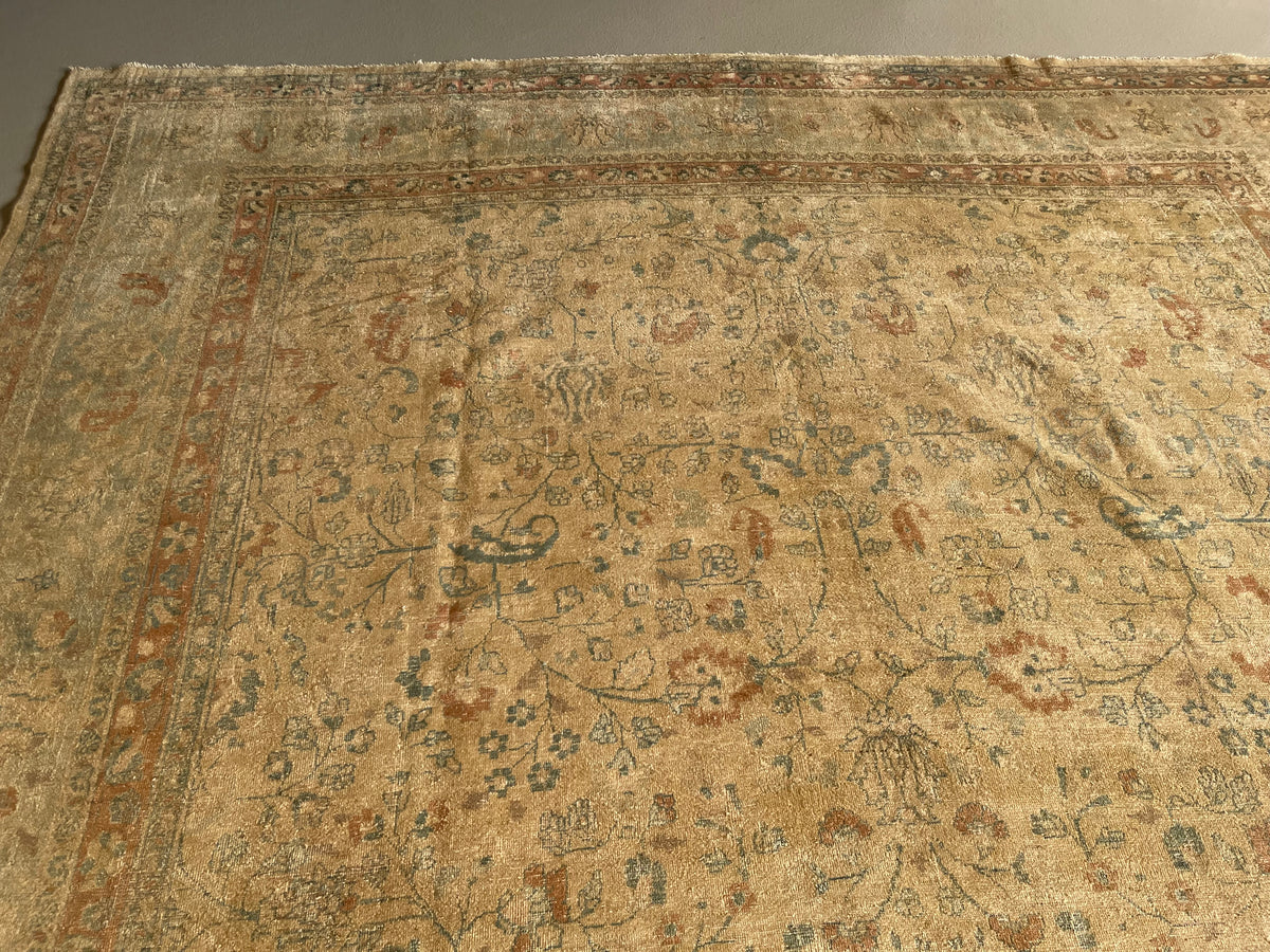 Antique Persian #15 Tabriz Rust Border 9.8 x 16.9