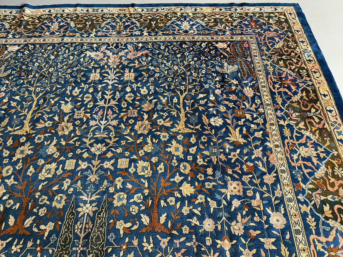 Antique Indian #23 Agra Blue Border 9 x 17.9