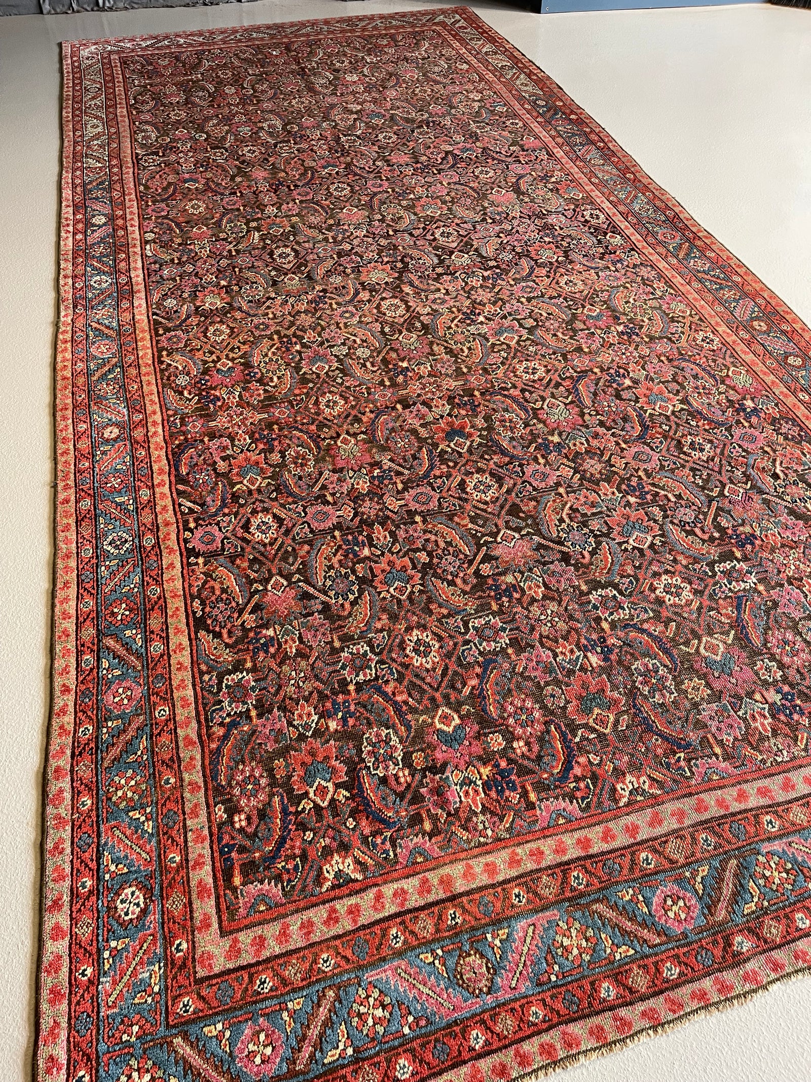 6.5' x 14' Antique Persian #31 Serape Bakshaish Teal Border 