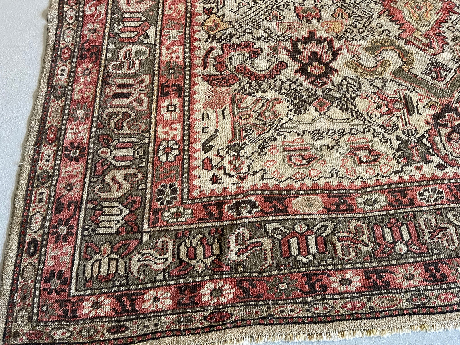 8.6' x 8.10' Antique Turkish Rug #3 Oushak Olive Border 