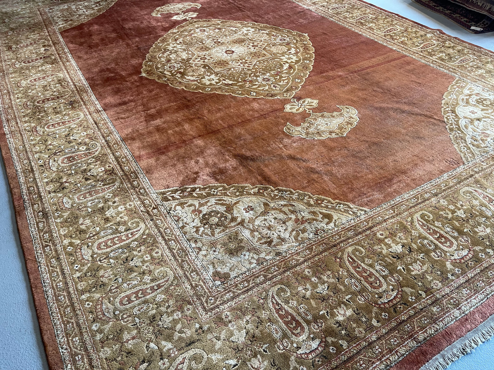 11' x 16.5' Antique Indian #49 Agra Olive Border 