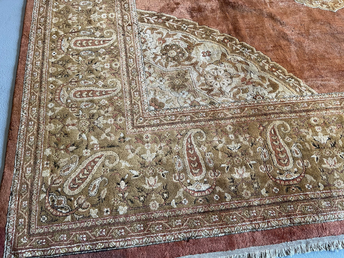 Antique Indian #49 Agra Olive Border 16.5 x 11