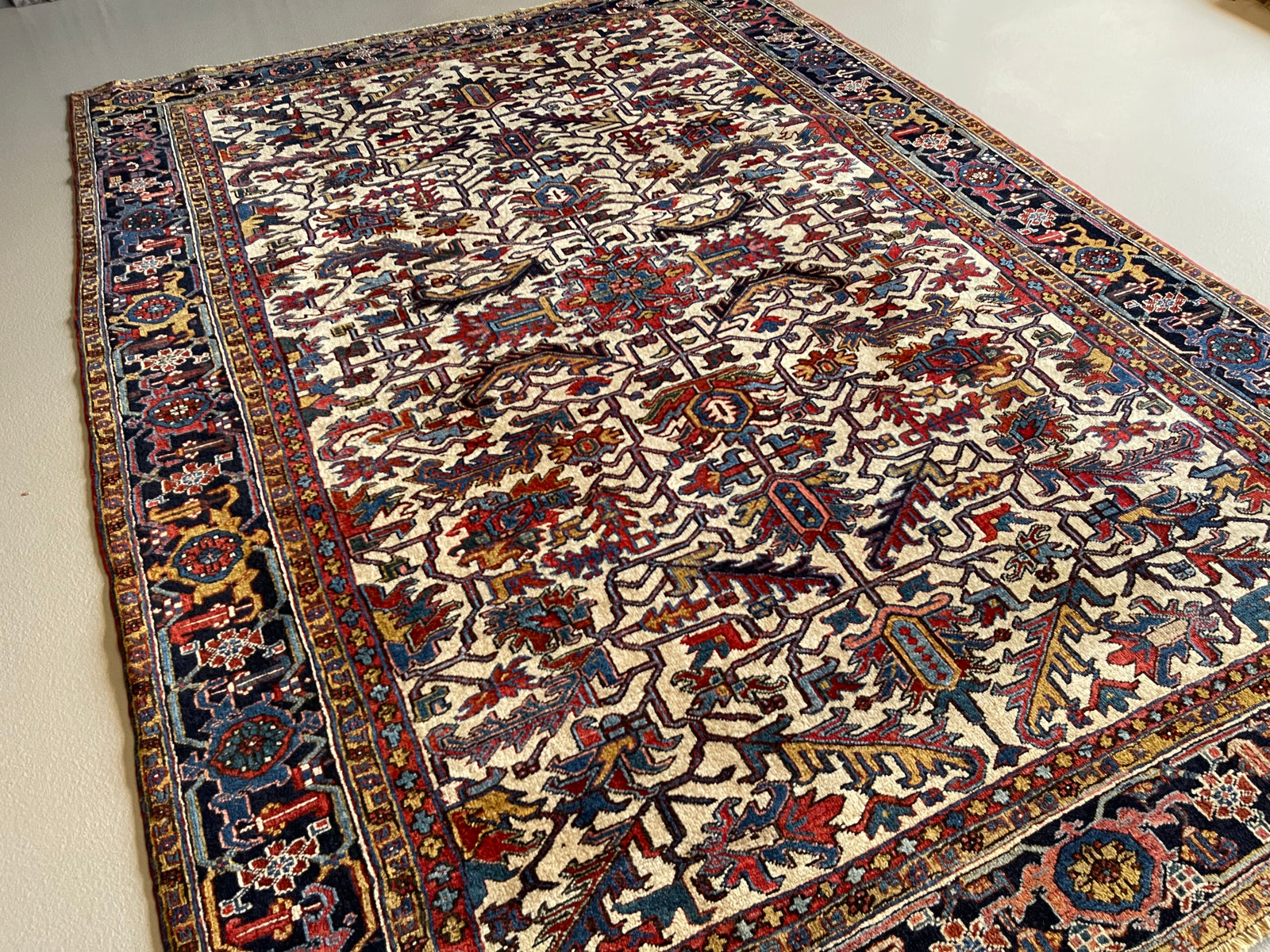 7.10' x 10.10' Antique Persian #4 Heriz Rug Navy Border 
