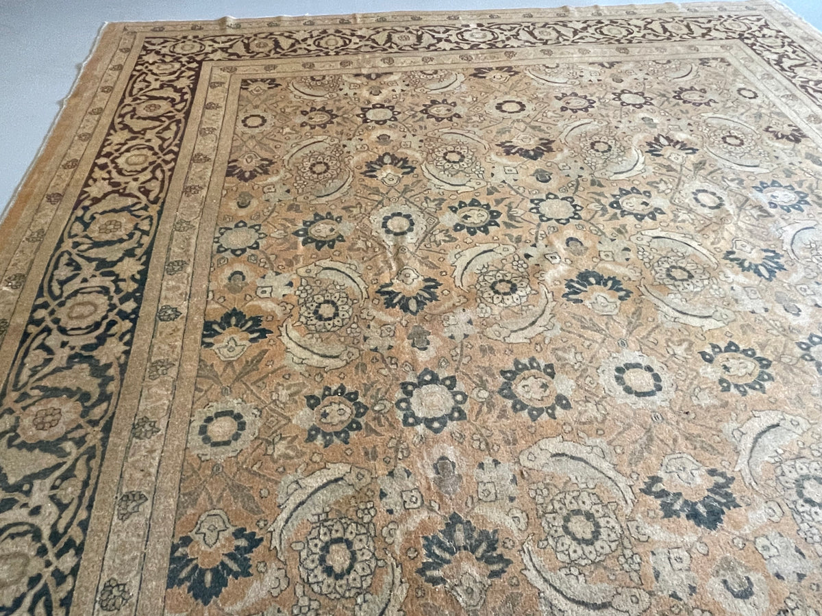 12.6&#39; x 18&#39; Antique Persian #54 Tabriz Salmon Rug