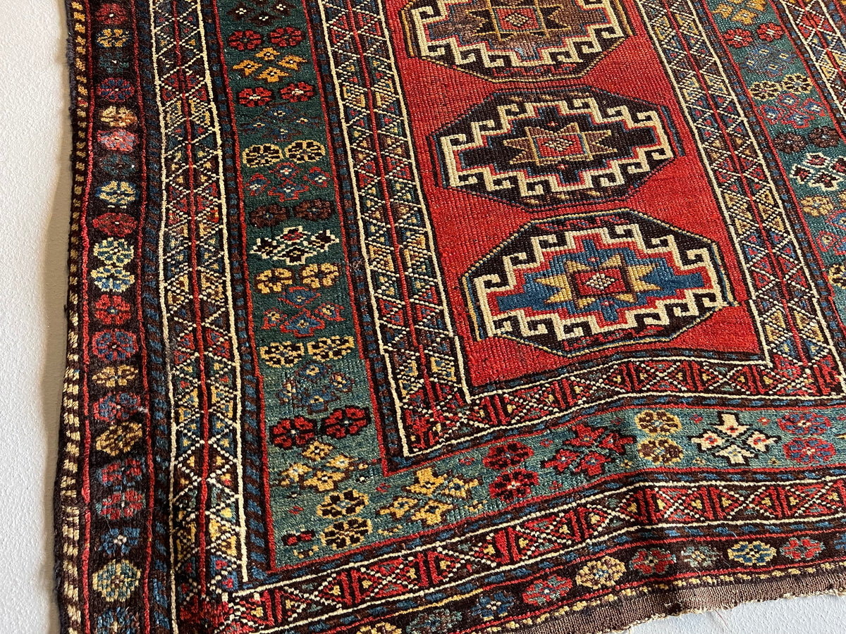 Antique Russian #62 Kazak Red Rug 13&#39; x 4.4&#39;