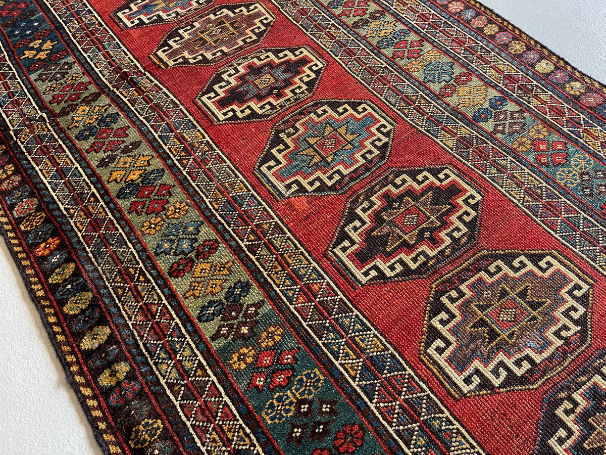 Antique Russian #62 Kazak Red Rug 13&#39; x 4.4&#39;