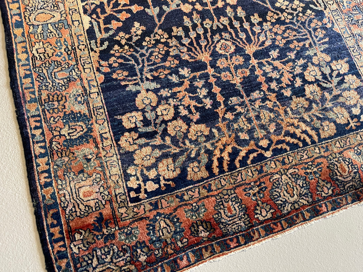 Antique Persian #87 Sarouk Navy Rug 6.5&#39; x 5.4&#39;