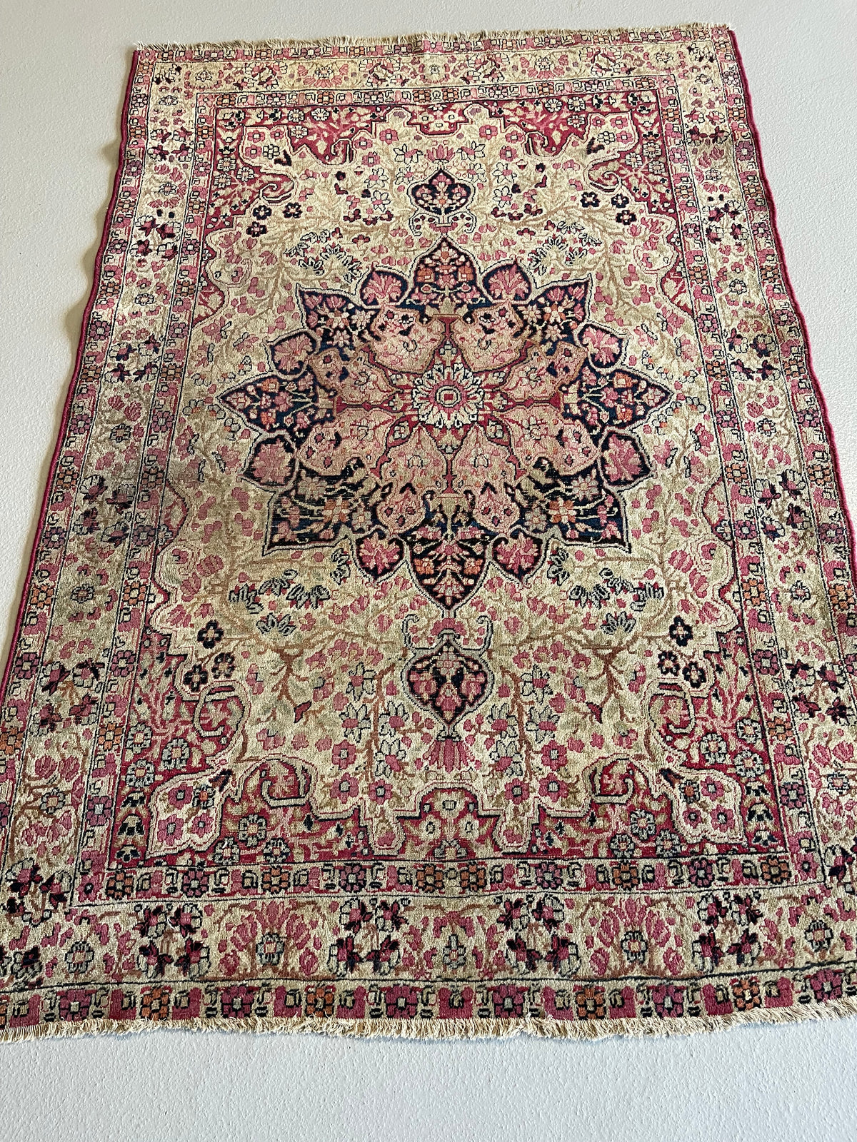 Antique Persian #92 Lavar Kerman Beige Rug  5.11&#39; x 4.0&#39;