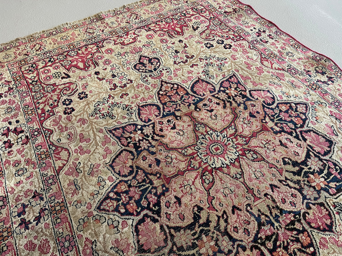 Antique Persian #92 Lavar Kerman Beige Rug  5.11&#39; x 4.0&#39;