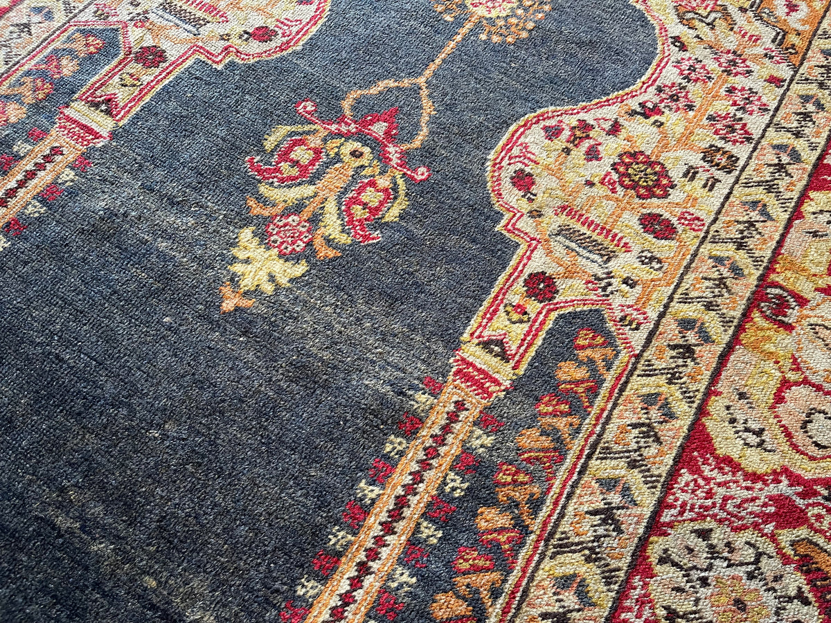 Antique Turkish #94 Sivas Navy Medallion Rug 6.8&#39; x 4.6&#39;