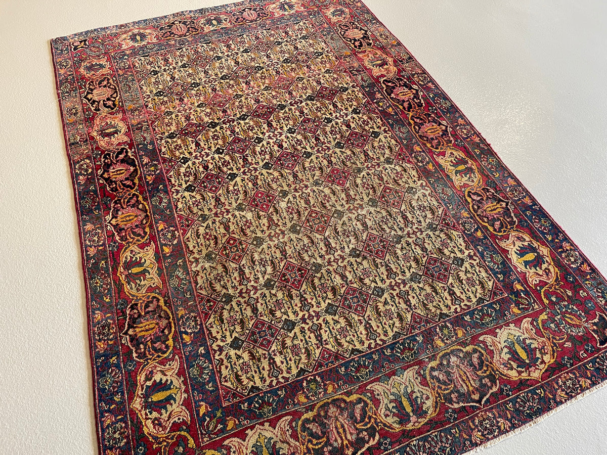 Antique Persian #95 Kerman Navy Rug 4.6&#39; x 6.6&#39;