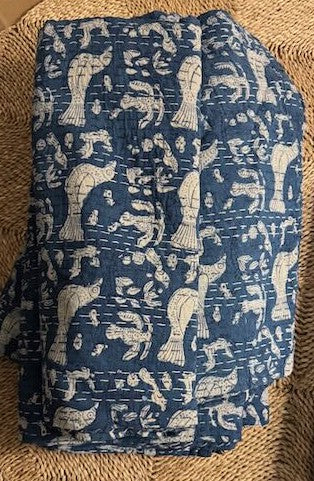 Hand Stitched Hand Blocked Kantha Cotton Quilt 