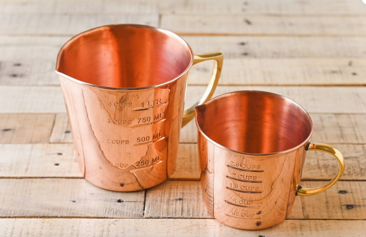 Copper Liquid Measuring Cup, Brass Handle