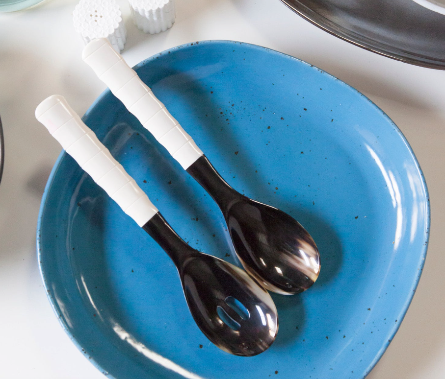 Halette Mixed Black Natural 2-Piece Serving Spoon Set