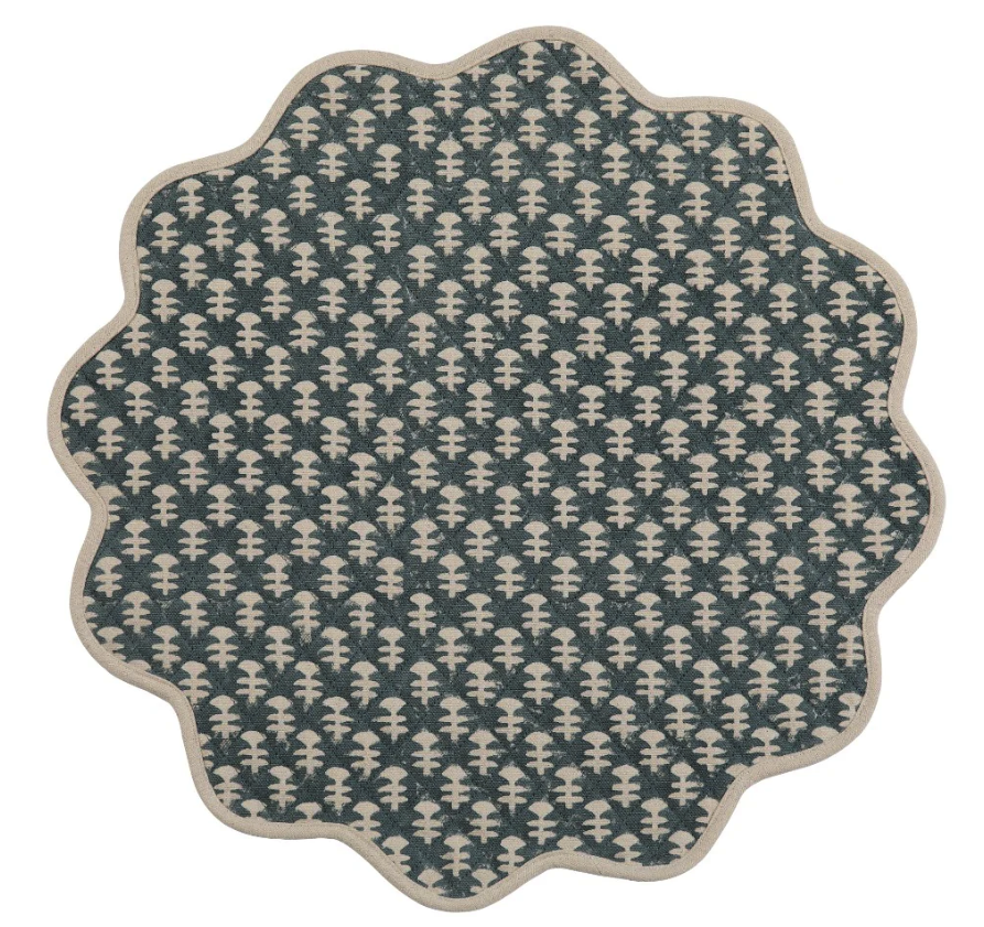 Quilted scalloped placemats in Boti Teal