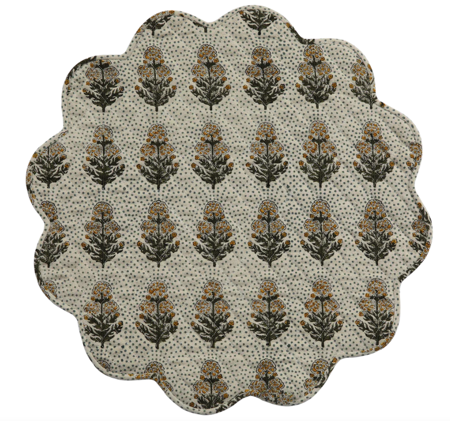 Quilted scalloped placemats in Marigold Mustard