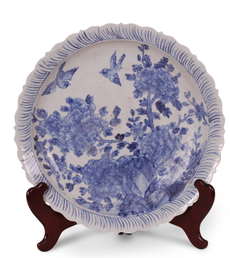 17&quot; Blue and White Bird and Flower Charger