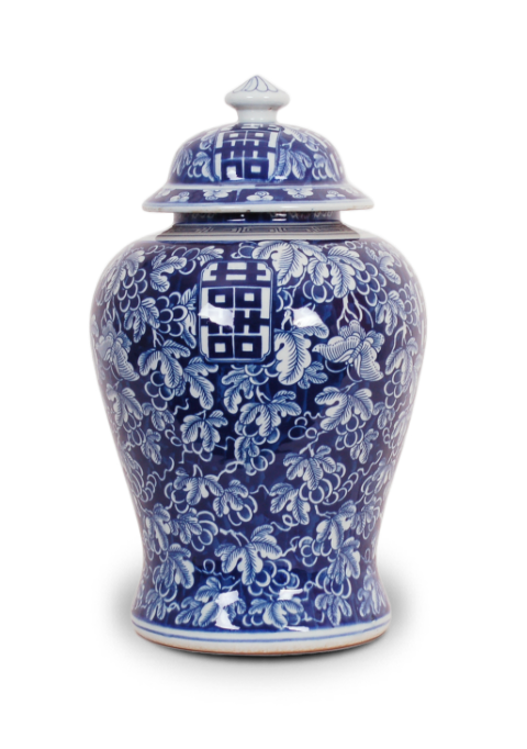 19&quot; Blue and White Double Happiness Jar