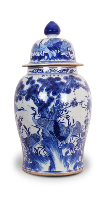 28&quot; Blue and White Crane Jar