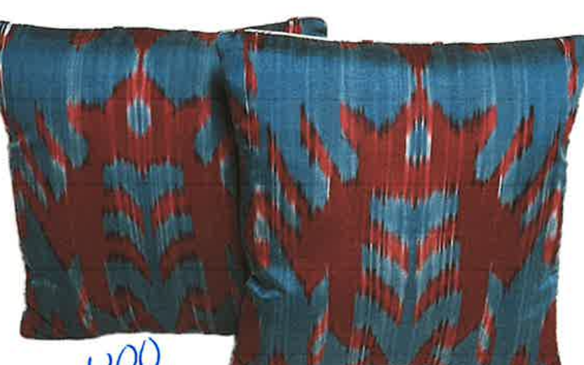 Maroon/Blue Ikat and Bennison Malabar Stripe Pillows - 15x15 - EACH