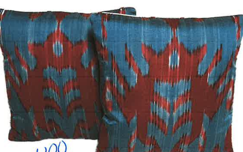 Maroon/Blue Ikat and Bennison Malabar Stripe Pillows - 15x15 - EACH 