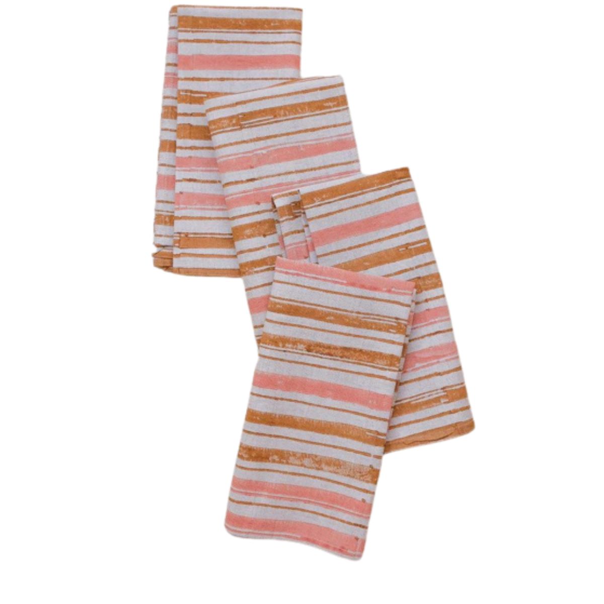 Ruhi Hand Block Printed Stripe Cotton Napkins, Set of 4
