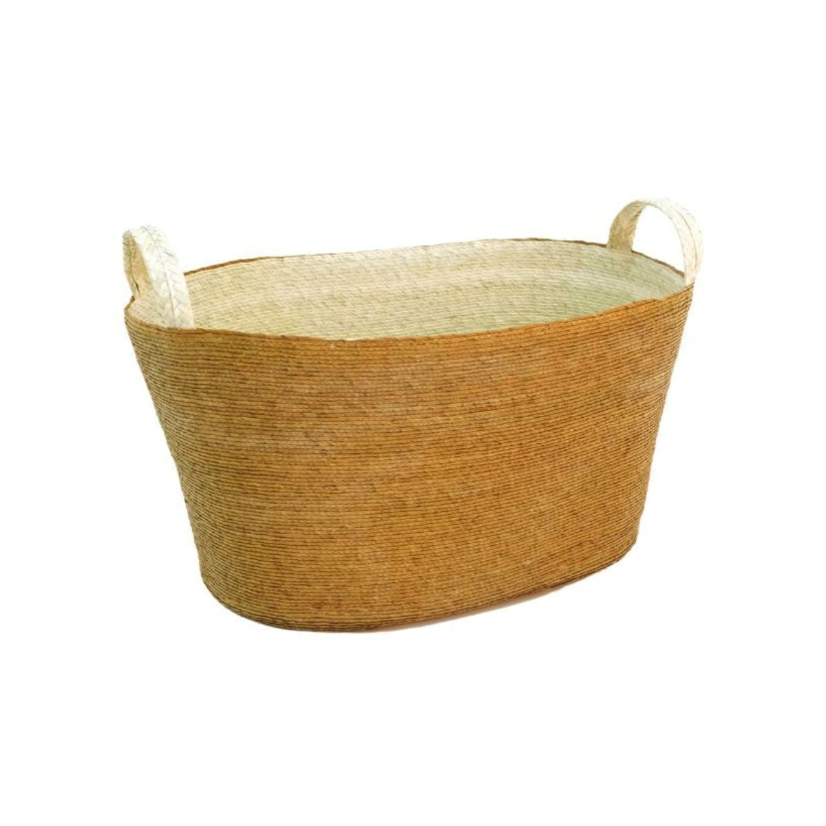 Handmade Oval Floor Basket with Handles in Dorado Mustard