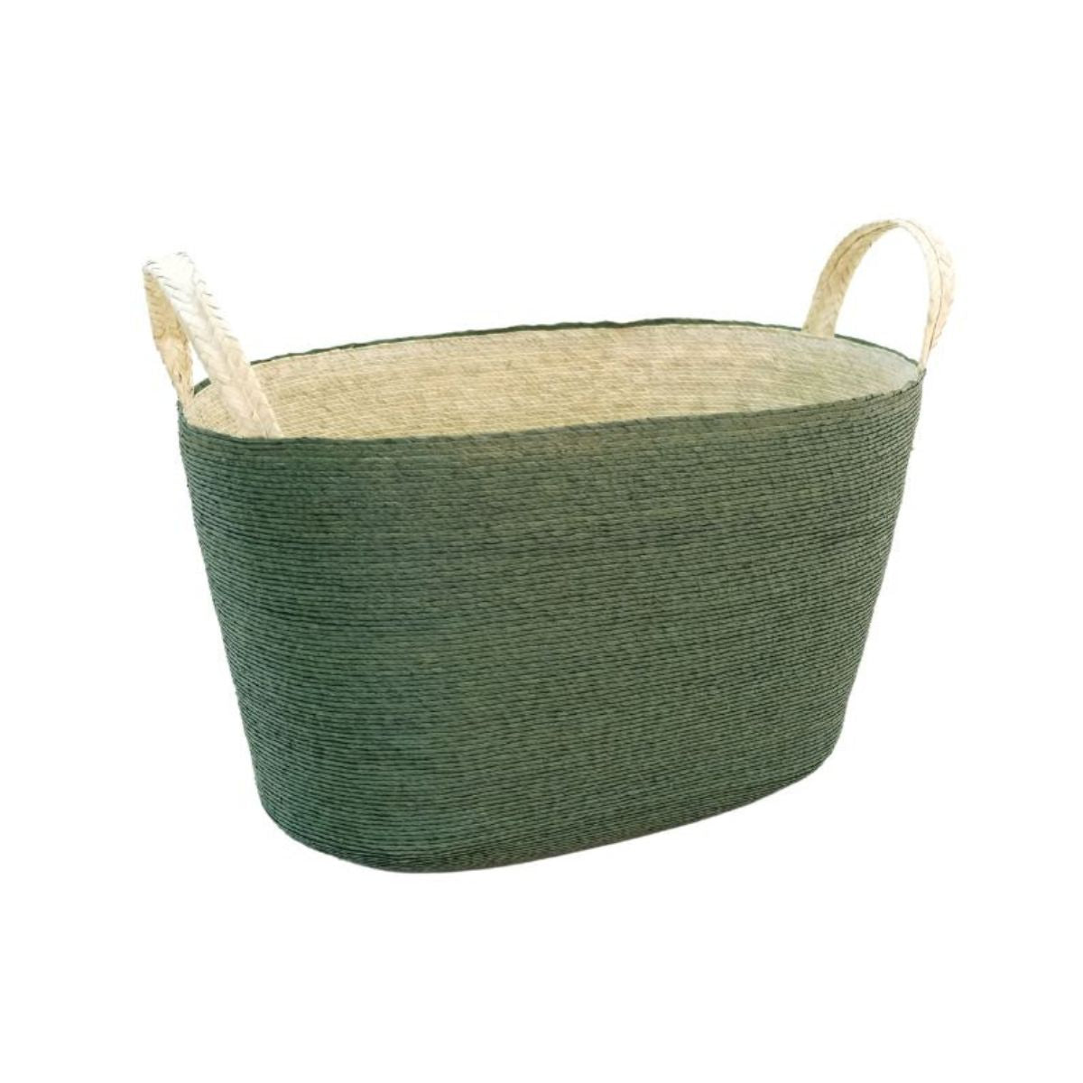 Handmade Oval Floor Basket with Handles in Cactus Green 