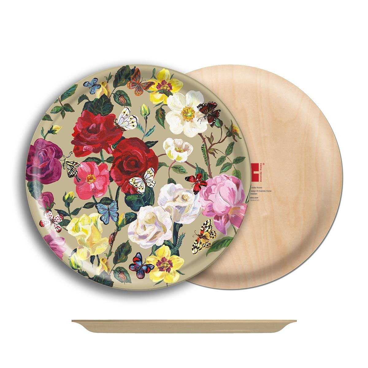Nathalie Lete Roses Round Birch Wood Tray 