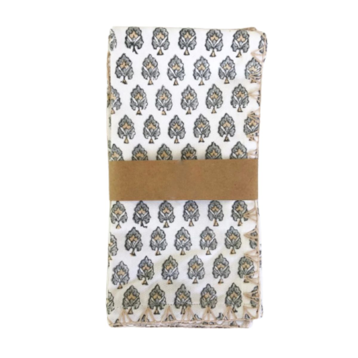 Hand Blocked Trillium Whip Stitched Cotton Napkins, Set of 4 