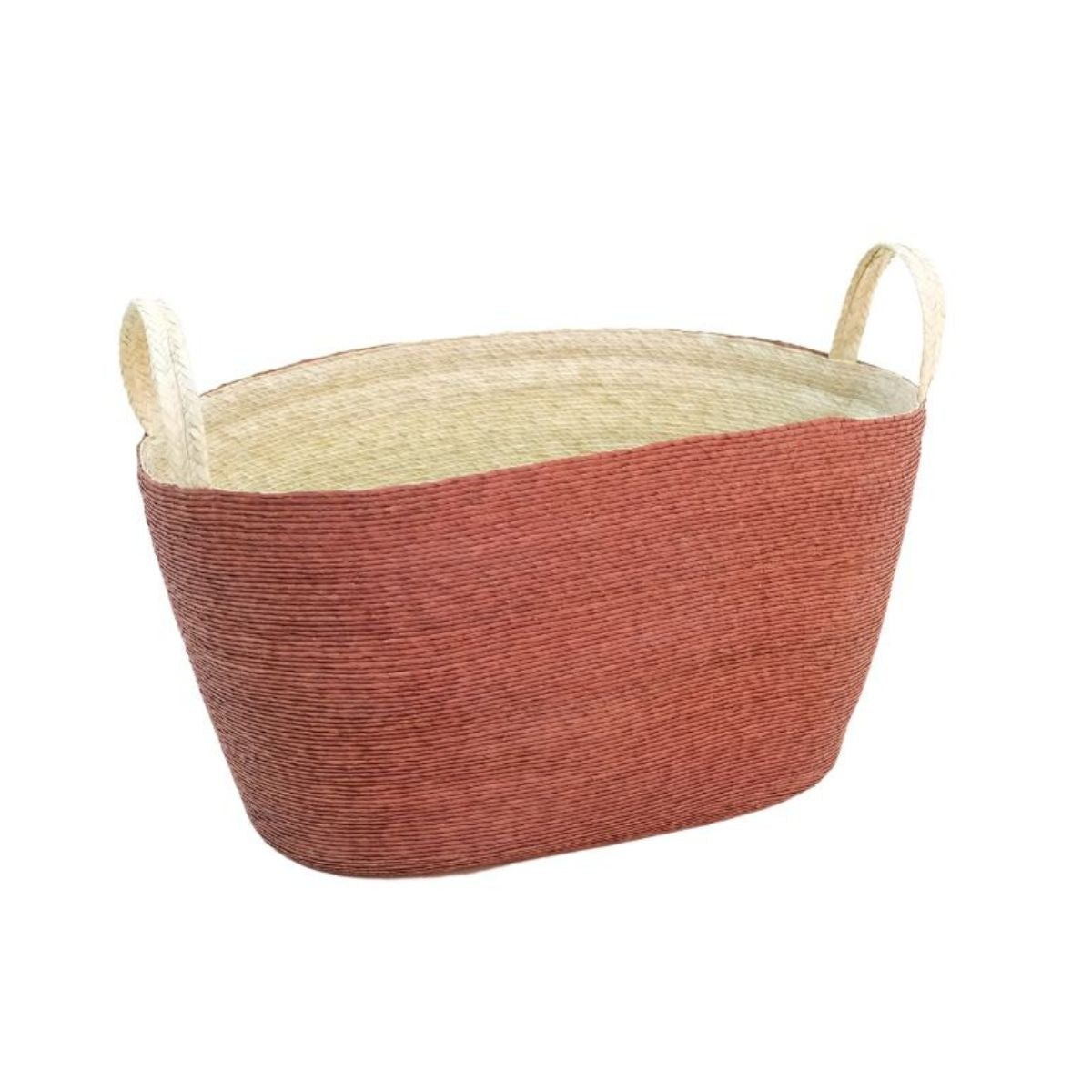 Handmade Oval Floor Basket with Handles in Ladrillo Wine