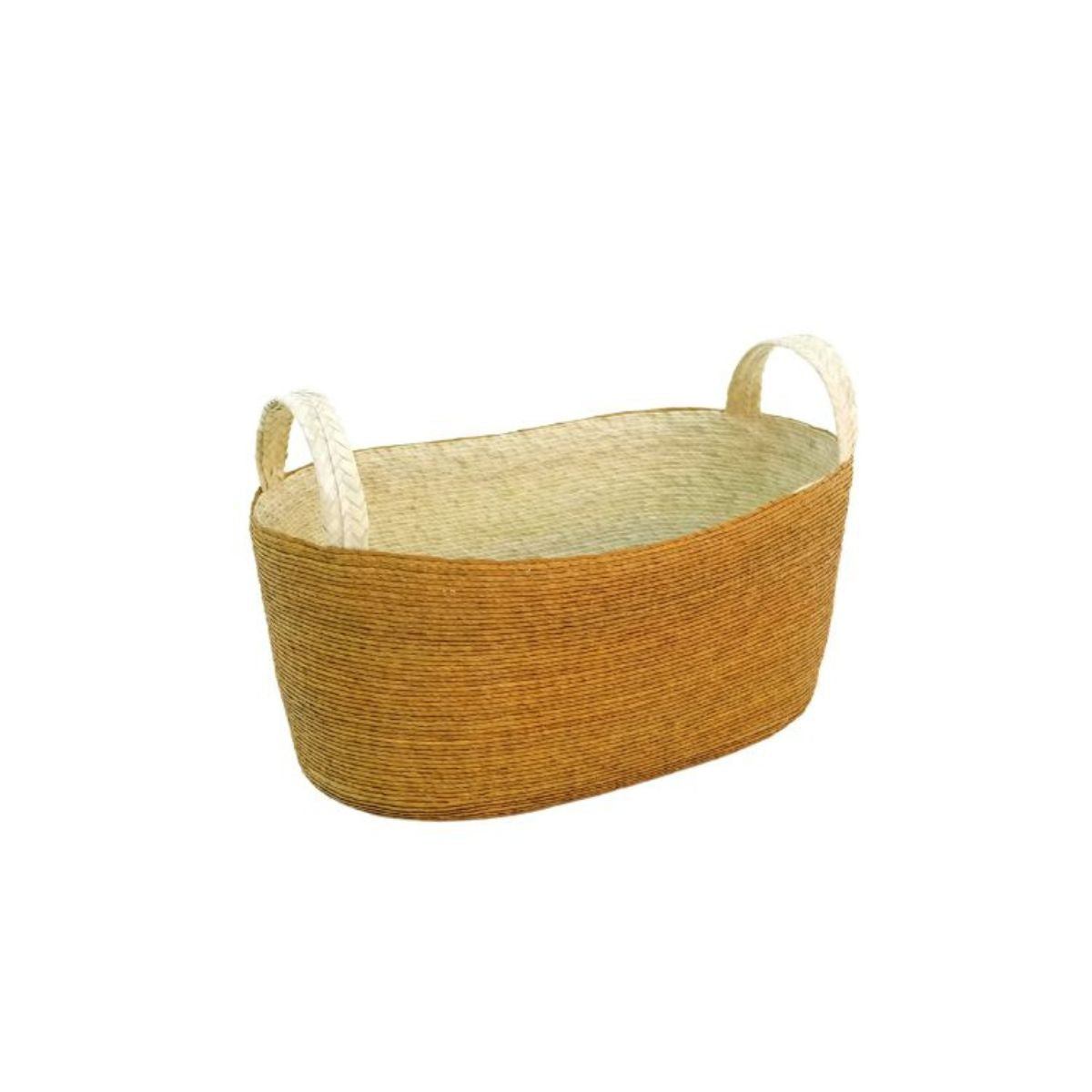 Handmade Oval Floor Basket with Handles in Dorado Mustard 