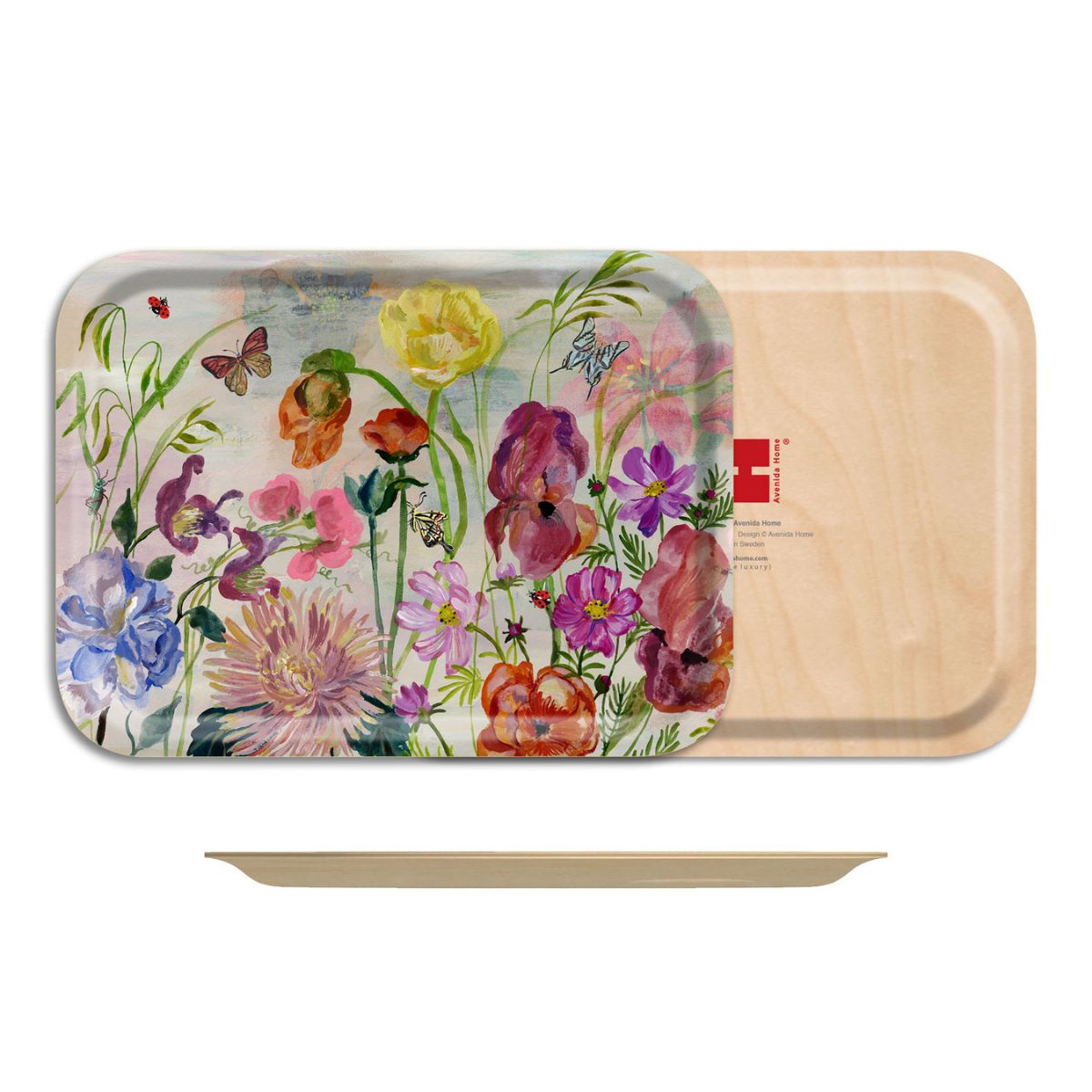 Nathalie Lete Flowers Small Rectangle Birch Wood Tray 