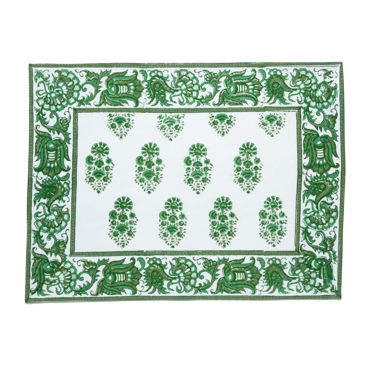 Marigold Living Green and White Cotton Placemat, Set of 6