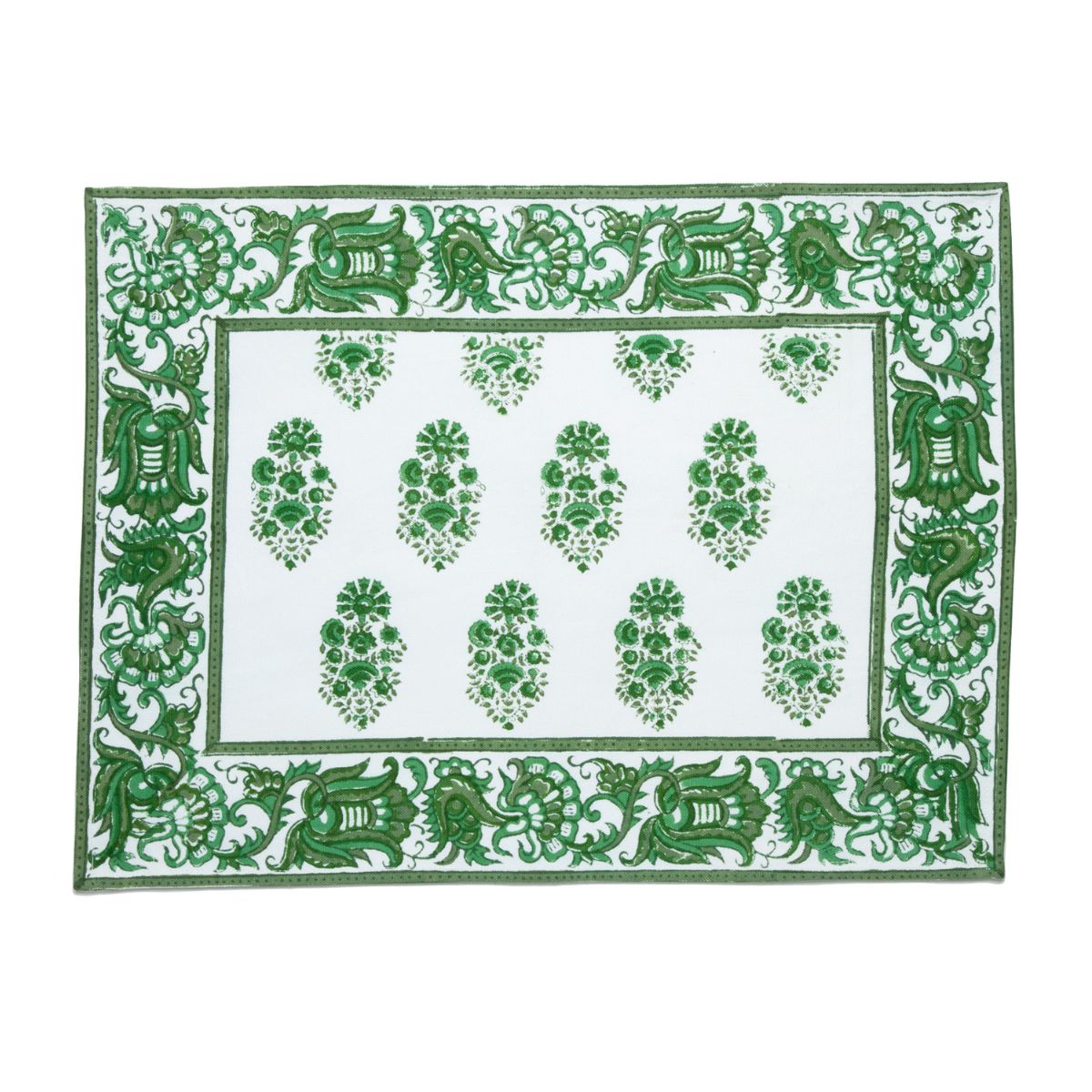 Marigold Living Green and White Cotton Placemat, Set of 6 