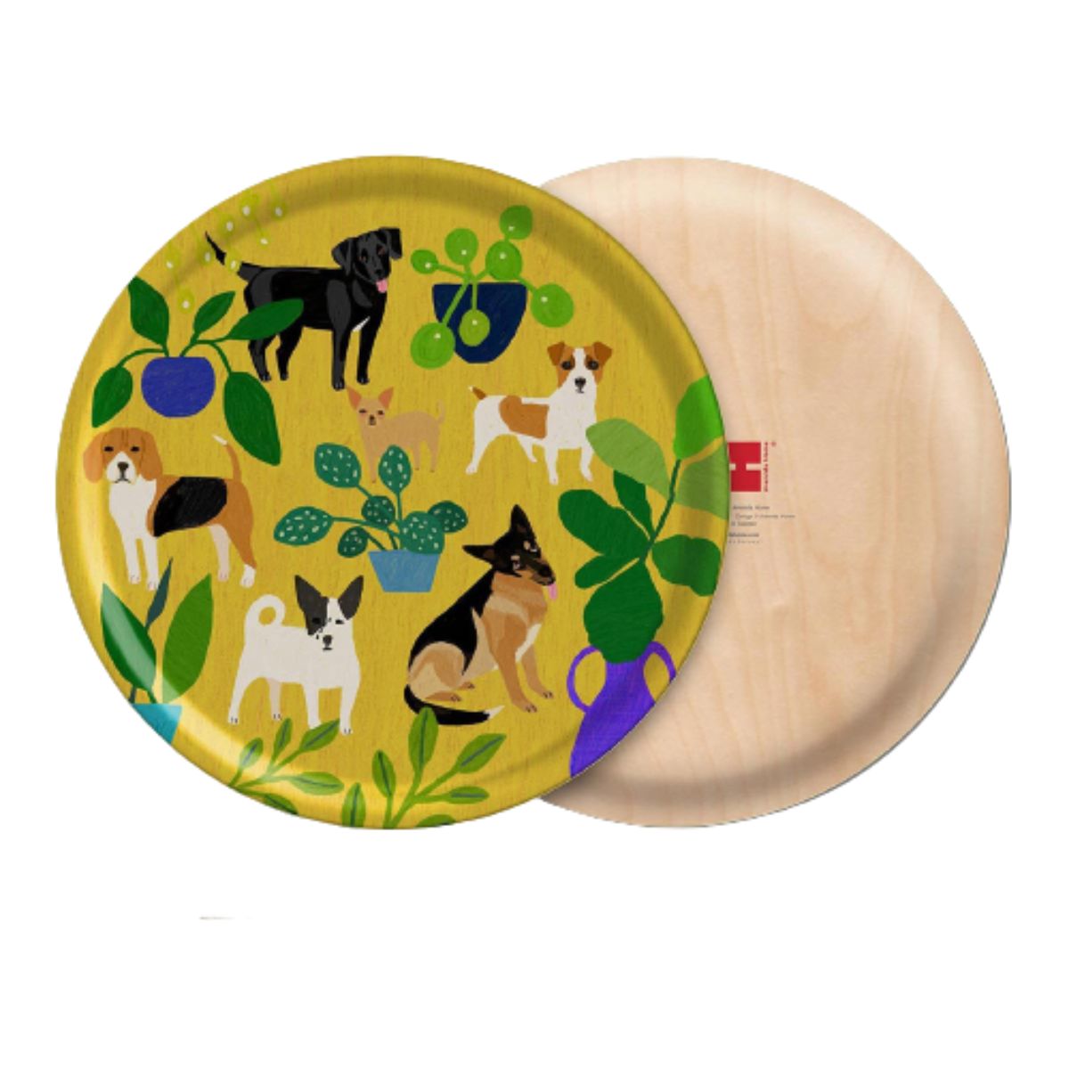 Anne Bentley Dogs Round Birch Wood Tray 