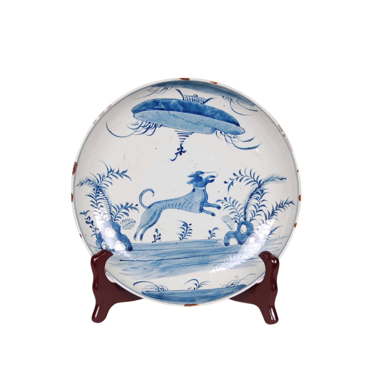 Blue and White Chinese Porcelain Charger, Dog Design