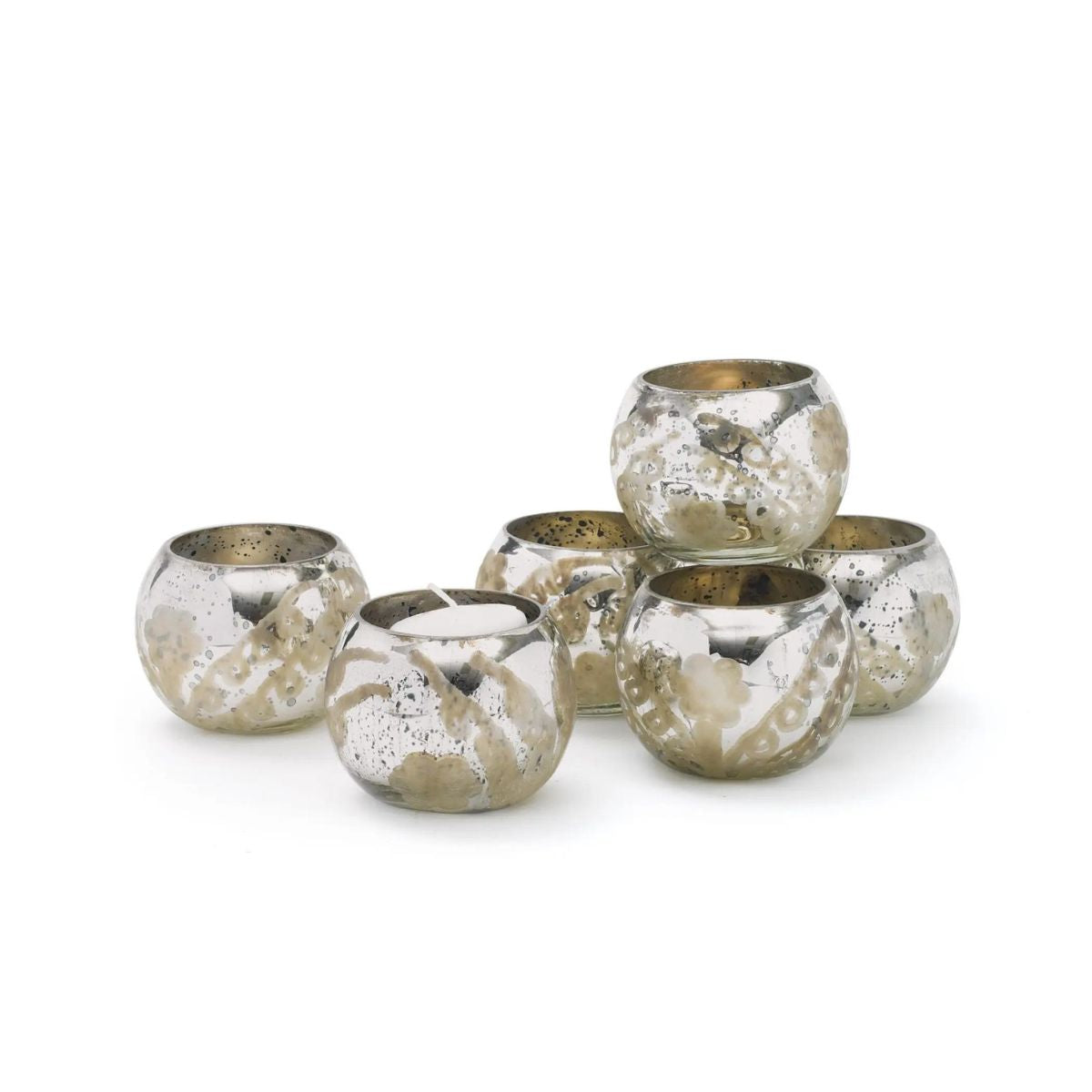 Antique Silver Mercury Glass Votive Holders, Set of 6