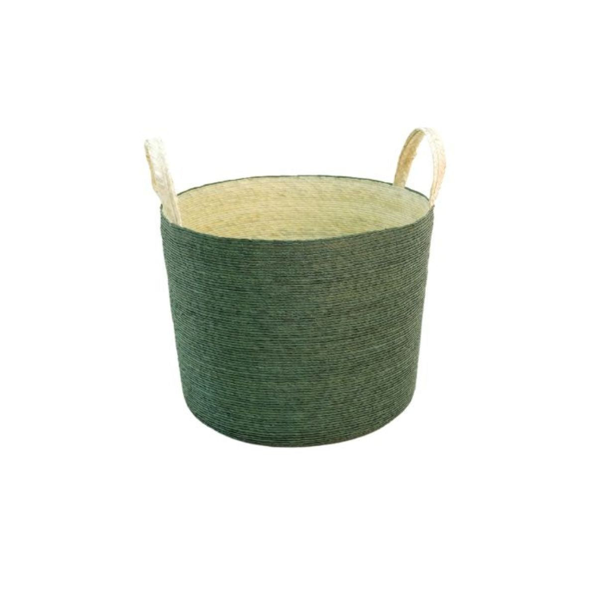 Handmade Round Basket with Handles in Cactus Green
