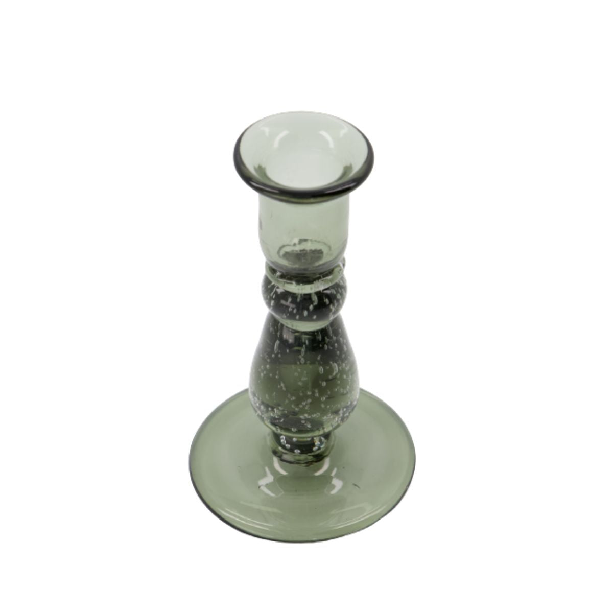 Grey Green Bubbled Glass Candle Holder