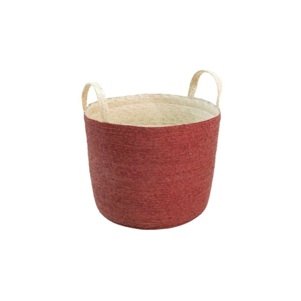 Handmade Round Basket with Handles in Ladrillo Wine 