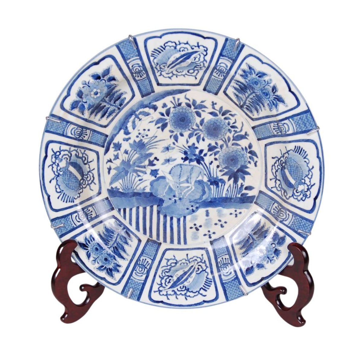 Blue and White Chinese Porcelain Charger, Flora and Fauna Design