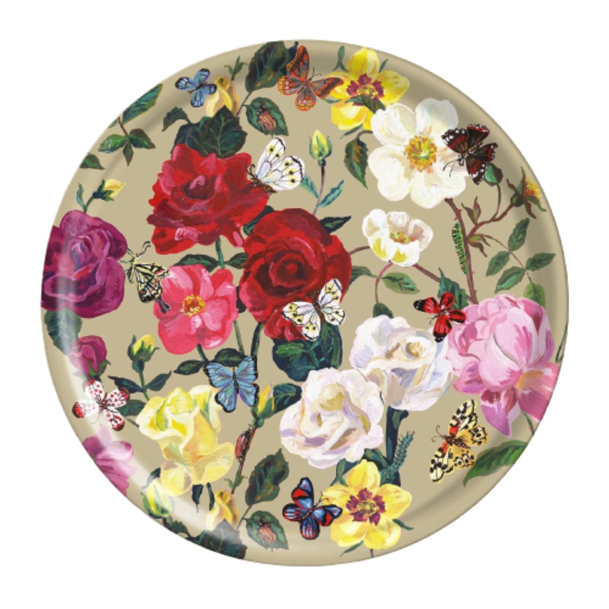 Nathalie Lete Roses Round Birch Wood Tray 