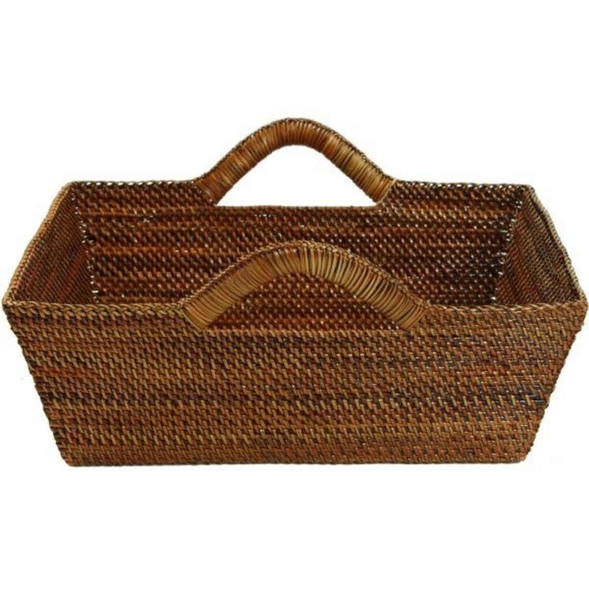 Woven Vine Rectangular Tote with Wrapped Handles
