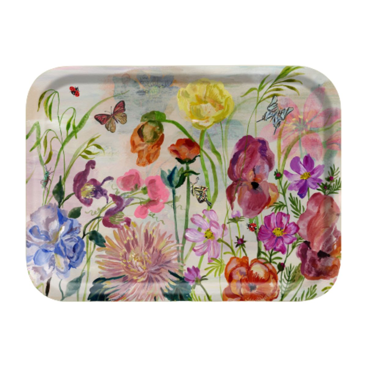 Nathalie Lete Flowers Small Rectangle Birch Wood Tray 